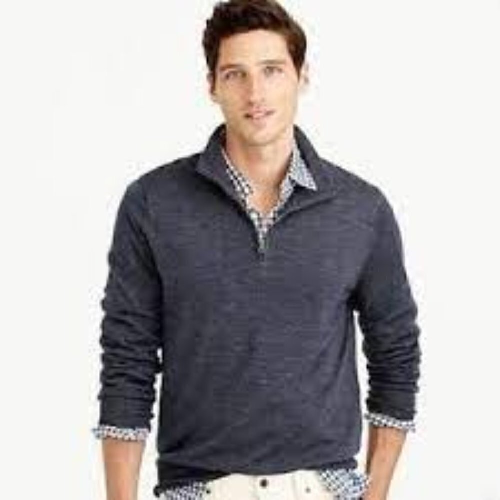 J. Crew Blue Gray Merino Wool Blend 1/4 Zip Sweater Men's size L